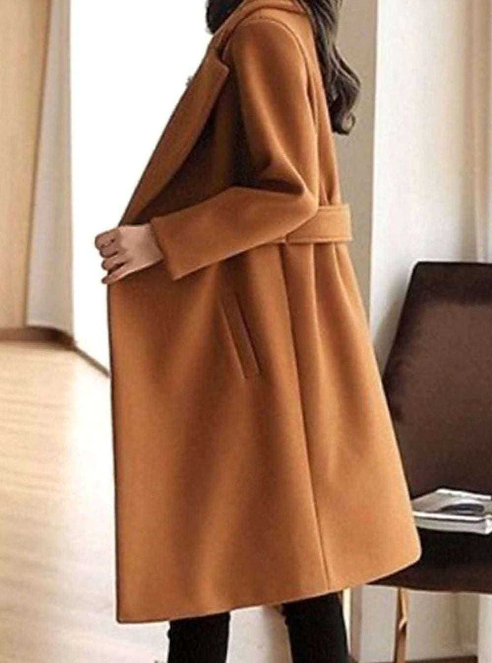 Women's Belted Longline Notch-Lapel Winter Coat
