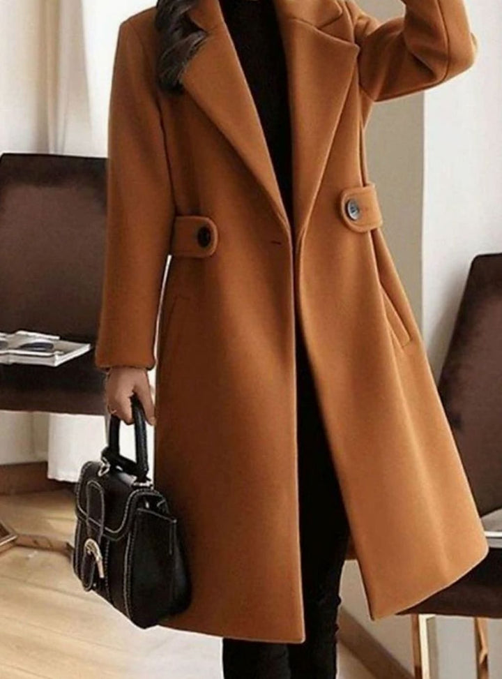 Women's Belted Longline Notch-Lapel Winter Coat - Brown