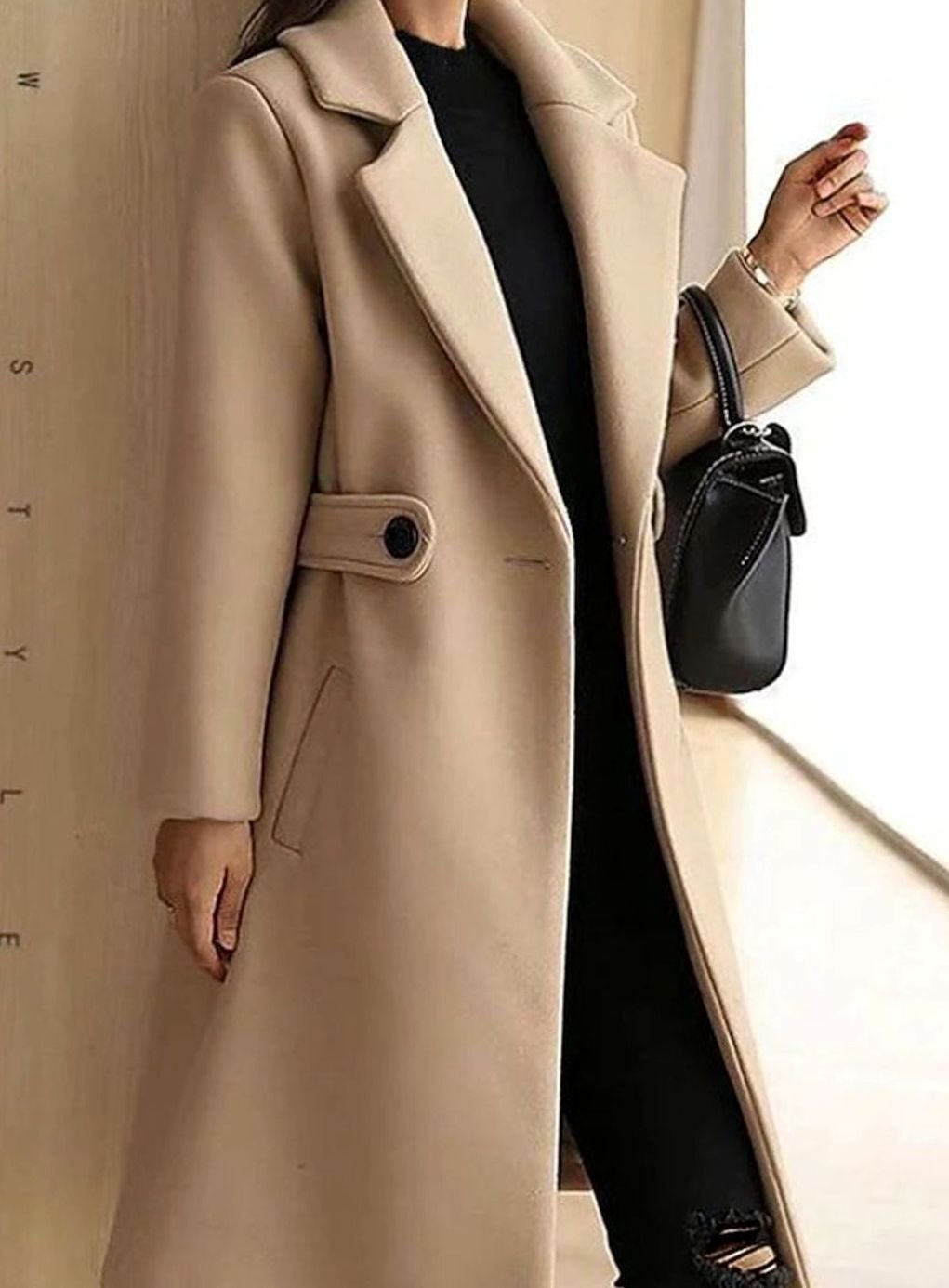 Women's Belted Longline Notch-Lapel Winter Coat