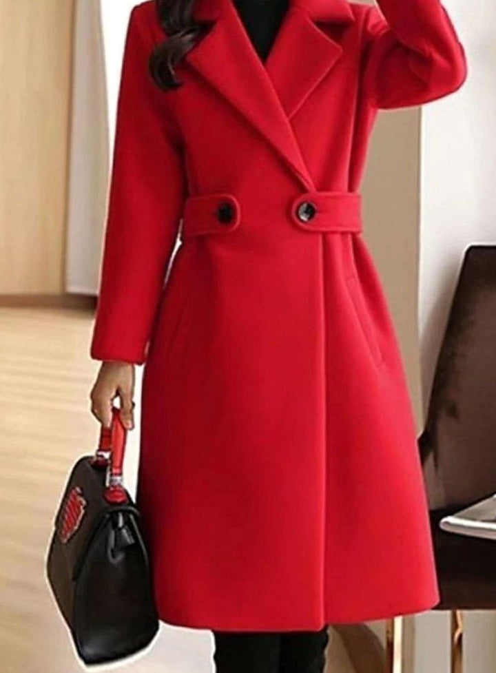 Women's Belted Longline Notch-Lapel Winter Coat