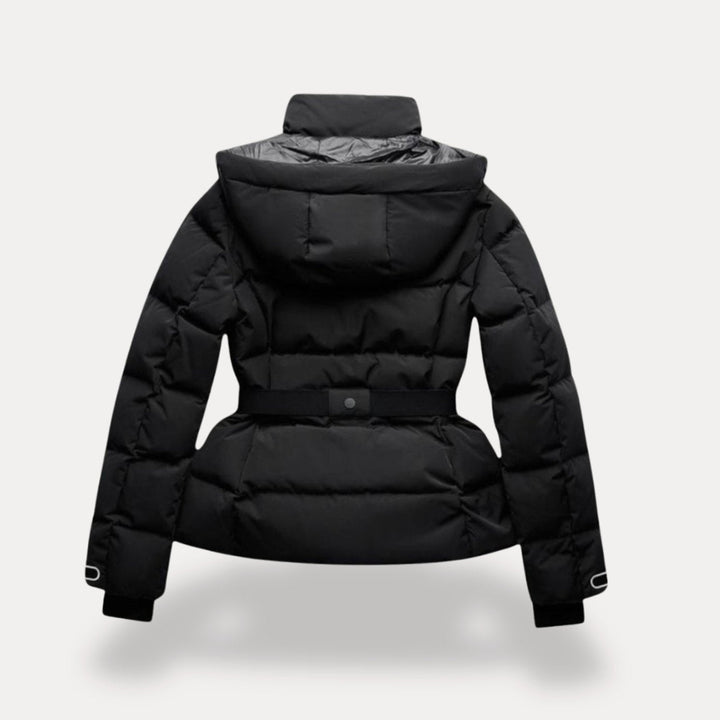 Women's Belted Quilted Puffer Jacket Hooded Zip-Pocket