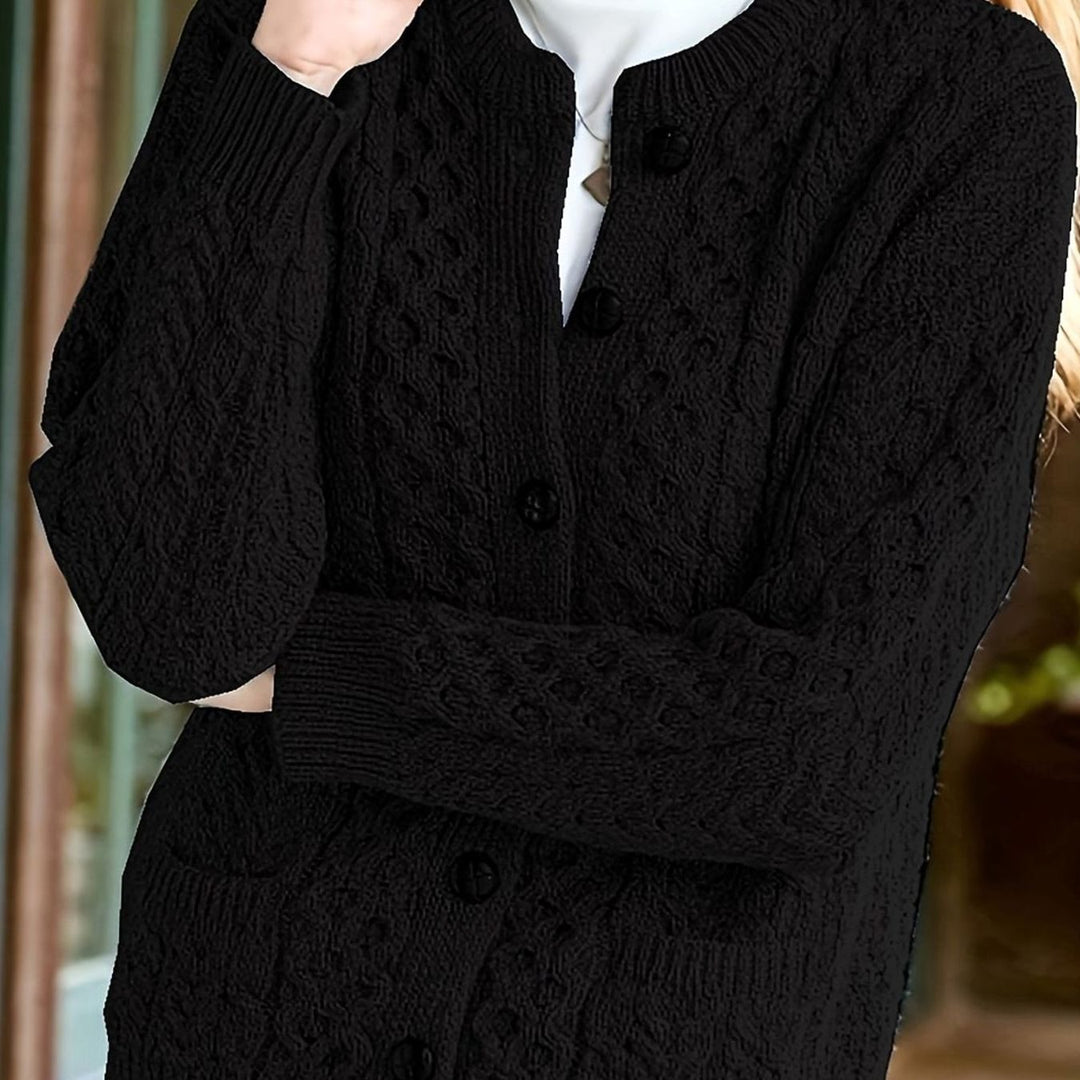 Women's Cable-Knit Button-Front Relaxed Cardigan Sweater - Black