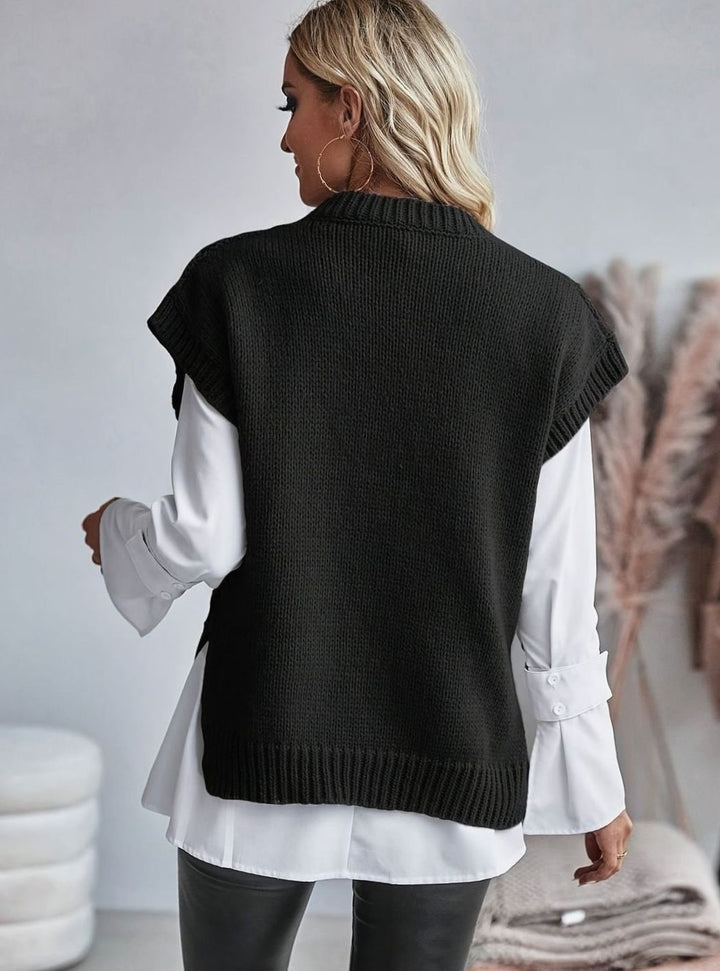 Women's Cable-Knit Relaxed-Fit Mock-Neck Sweater Vest