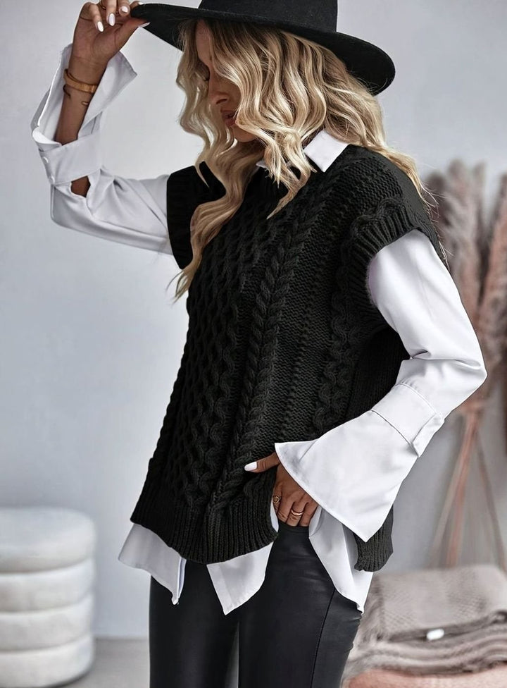 Women's Cable-Knit Relaxed-Fit Mock-Neck Sweater Vest