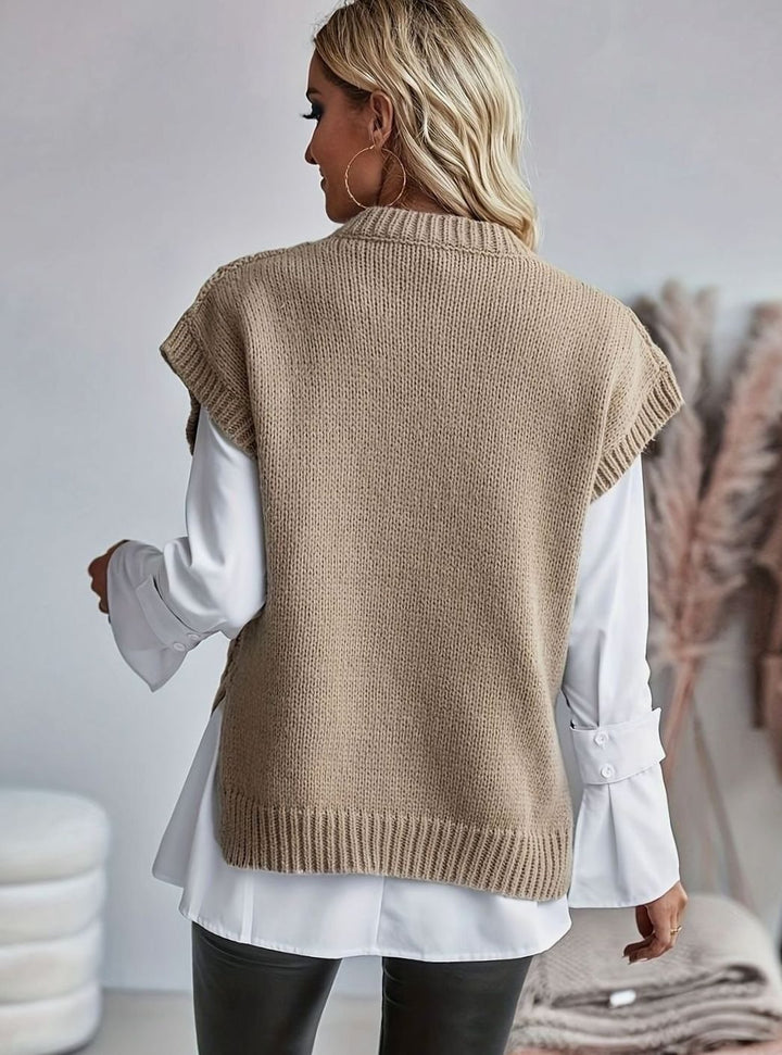 Women's Cable-Knit Relaxed-Fit Mock-Neck Sweater Vest