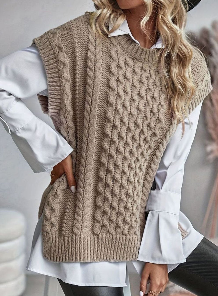 Women's Cable-Knit Relaxed-Fit Mock-Neck Sweater Vest