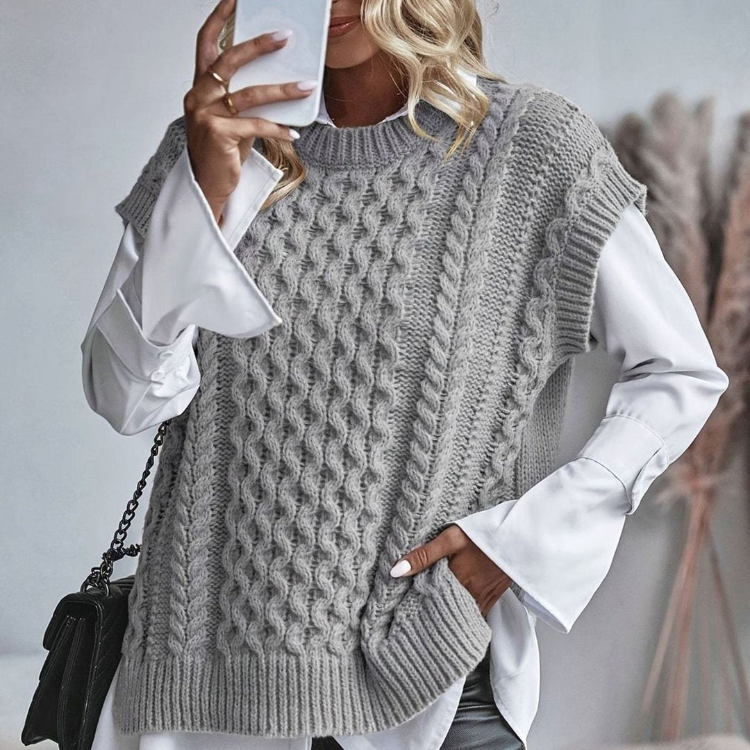 Women's Cable-Knit Relaxed-Fit Mock-Neck Sweater Vest - Grey