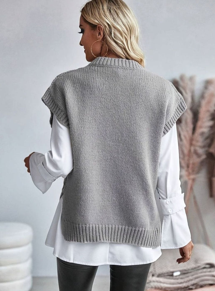 Women's Cable-Knit Relaxed-Fit Mock-Neck Sweater Vest