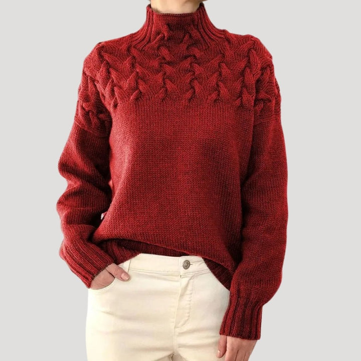 Trine | Dame Ribbet Rullekrave Pullover Med Cable-Knit Og Afslappet Pasform