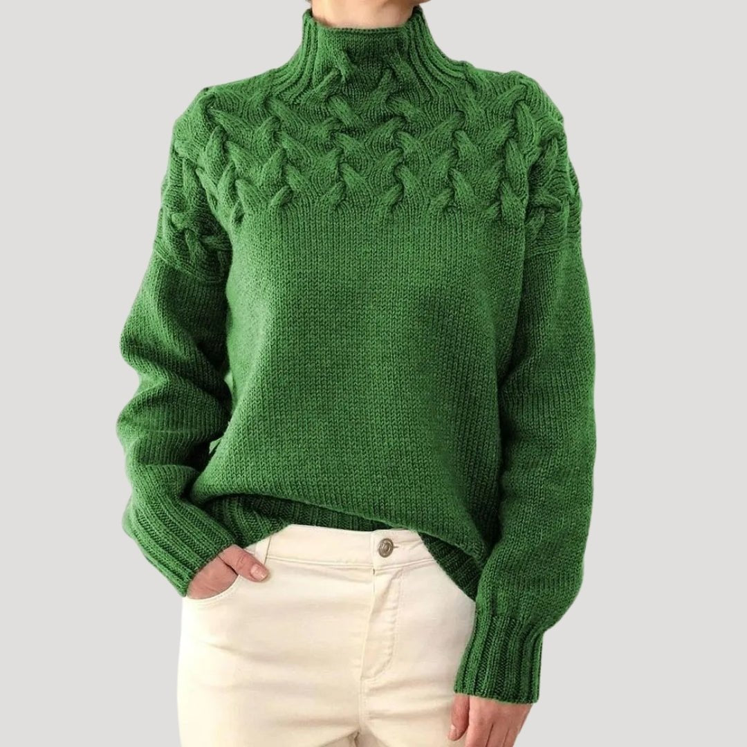Trine | Dame Ribbet Rullekrave Pullover Med Cable-Knit Og Afslappet Pasform
