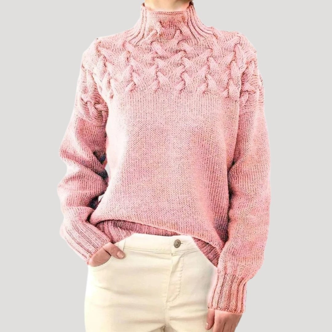 Trine | Dame Ribbet Rullekrave Pullover Med Cable-Knit Og Afslappet Pasform