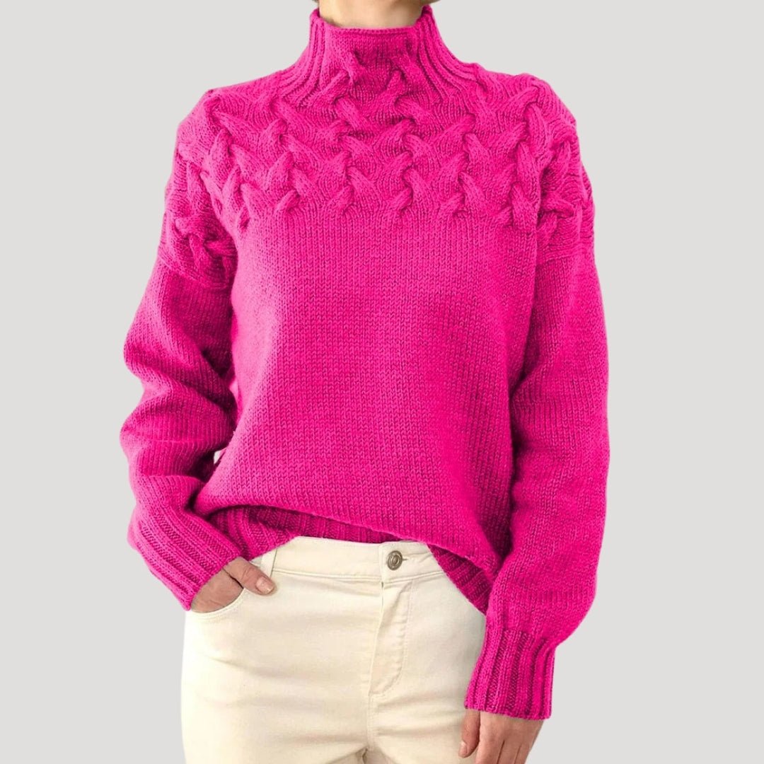 Trine | Dame Ribbet Rullekrave Pullover Med Cable-Knit Og Afslappet Pasform