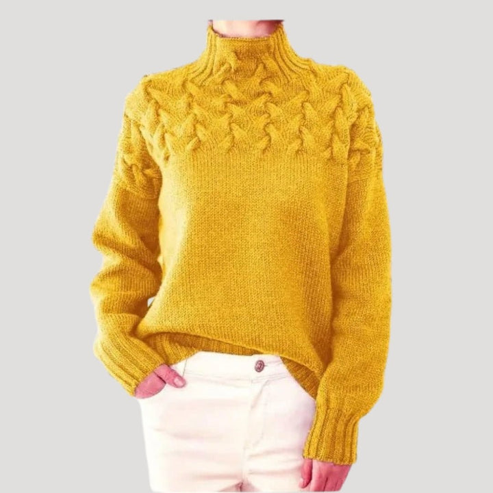 Trine | Dame Ribbet Rullekrave Pullover Med Cable-Knit Og Afslappet Pasform