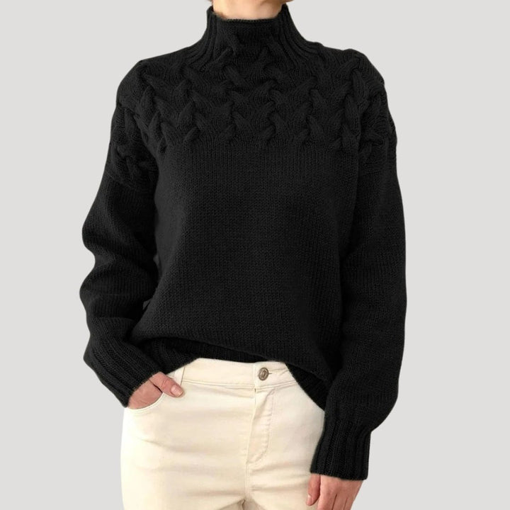 Trine | Dame Ribbet Rullekrave Pullover Med Cable-Knit Og Afslappet Pasform