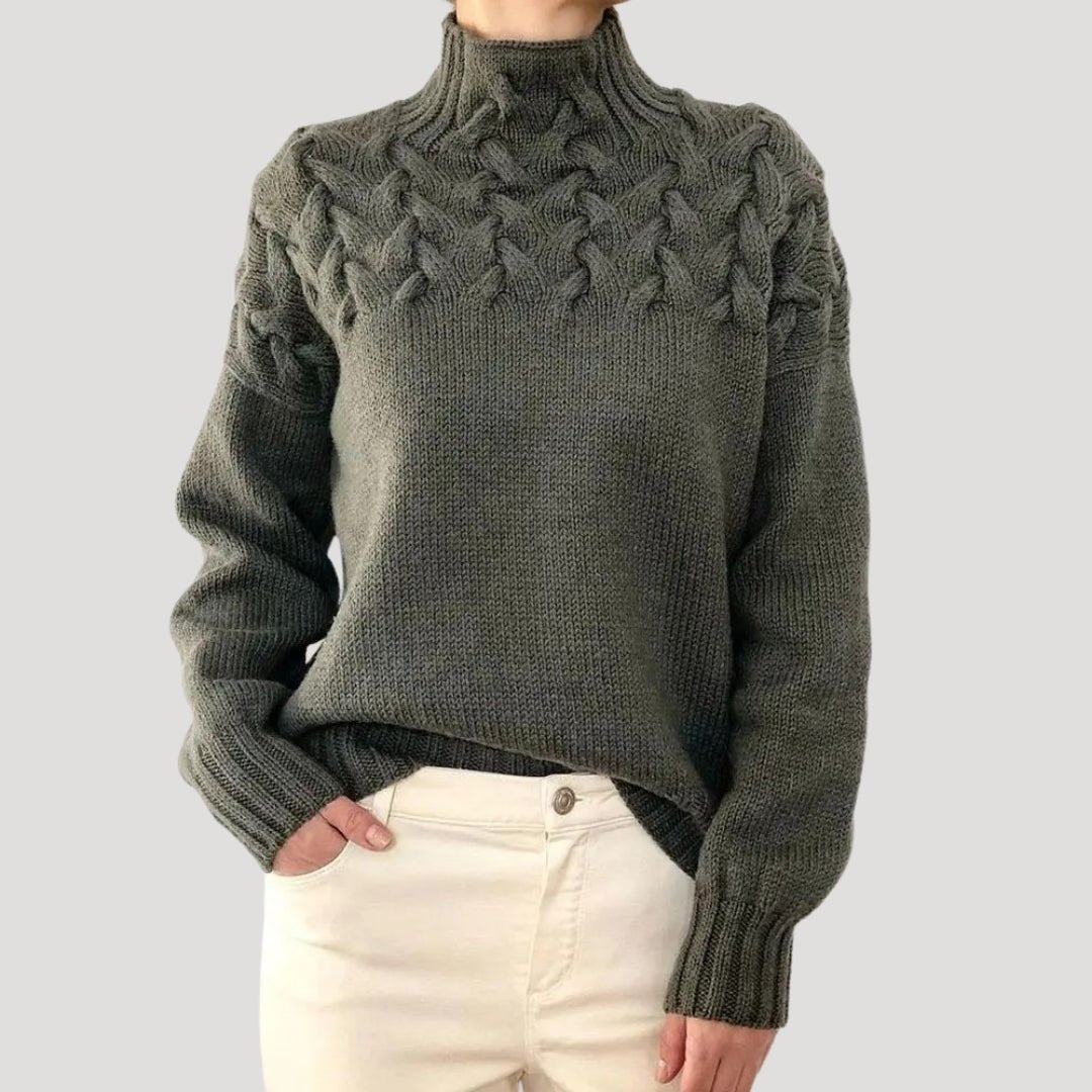 Trine | Dame Ribbet Rullekrave Pullover Med Cable-Knit Og Afslappet Pasform