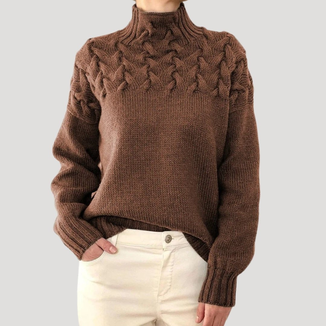 Trine | Dame Ribbet Rullekrave Pullover Med Cable-Knit Og Afslappet Pasform