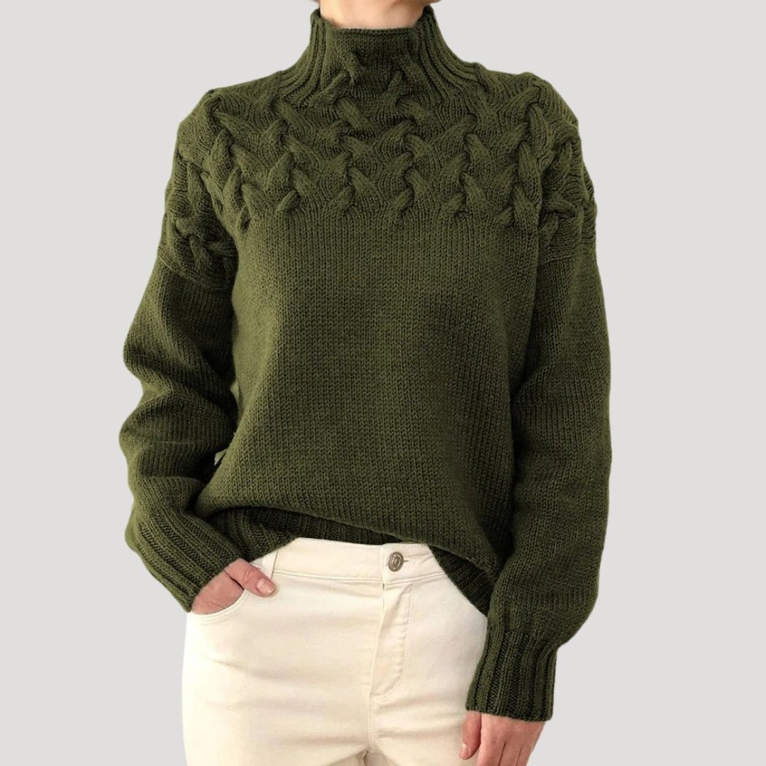 Trine | Dame Ribbet Rullekrave Pullover Med Cable-Knit Og Afslappet Pasform