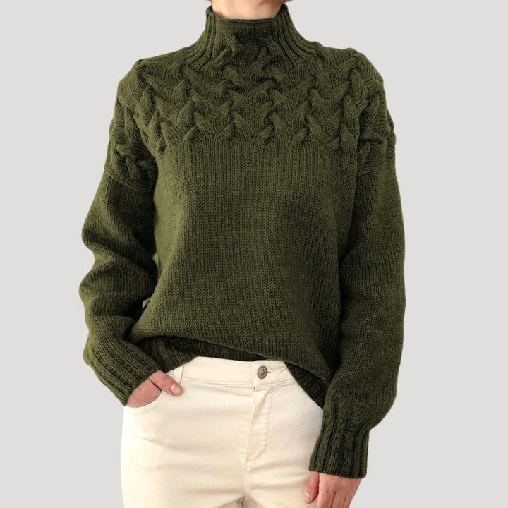 Trine | Dame Ribbet Rullekrave Pullover Med Cable-Knit Og Afslappet Pasform