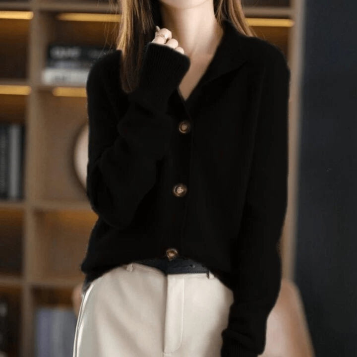 Women's Cashmere Knit Button-Up Cardigan - Black