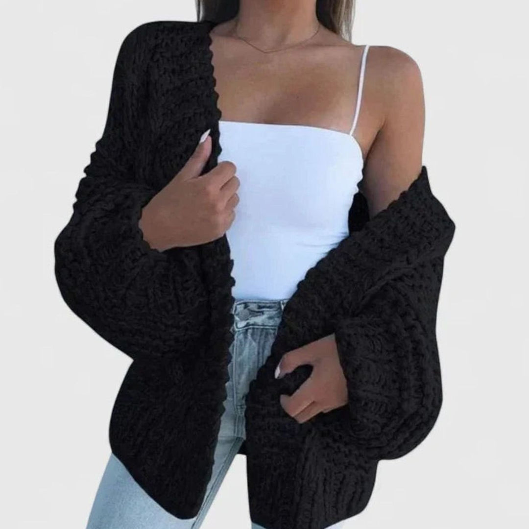 Women's Chunky Knit Open-Front Oversized Cardigan - Black