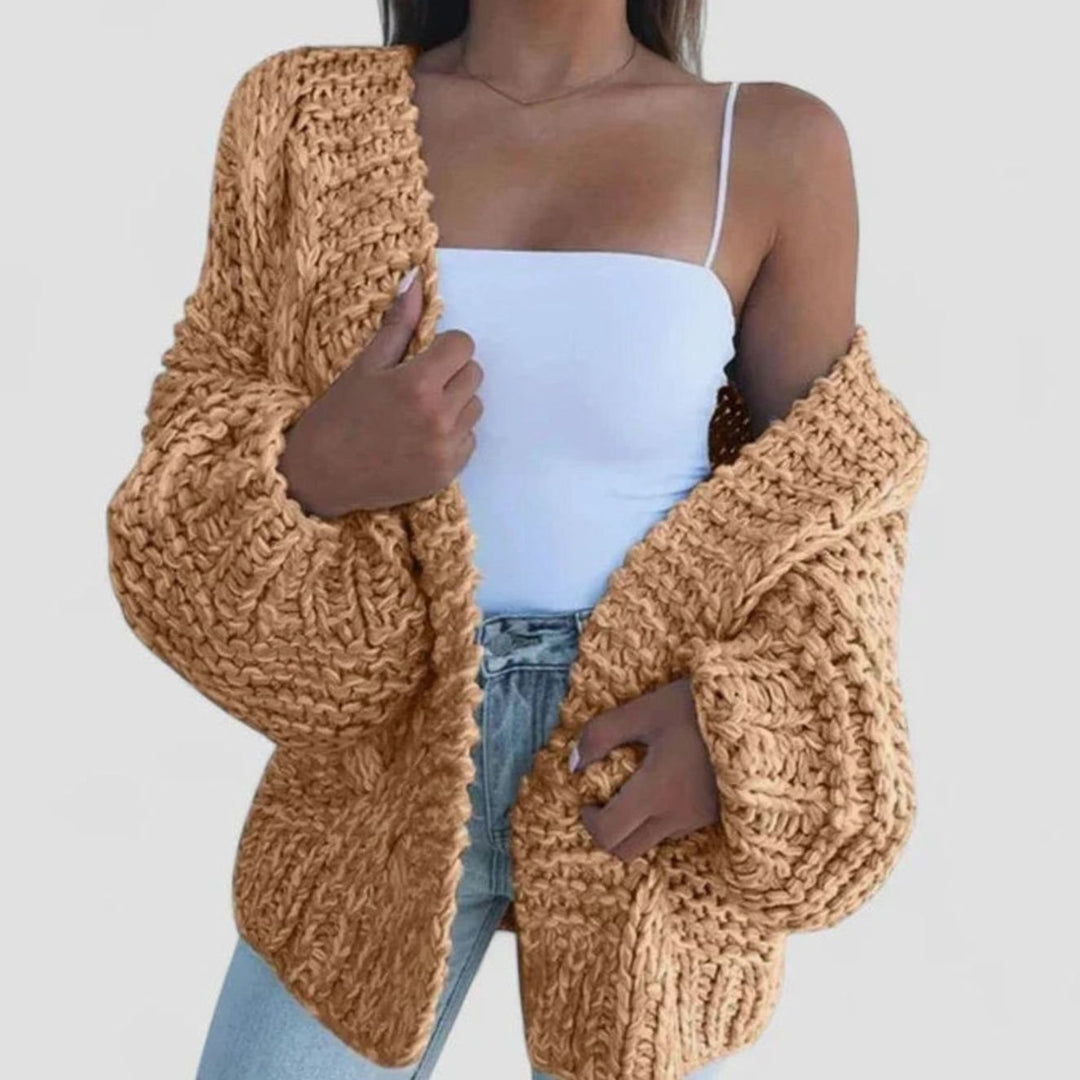 Women's Chunky Knit Open-Front Oversized Cardigan - Brown