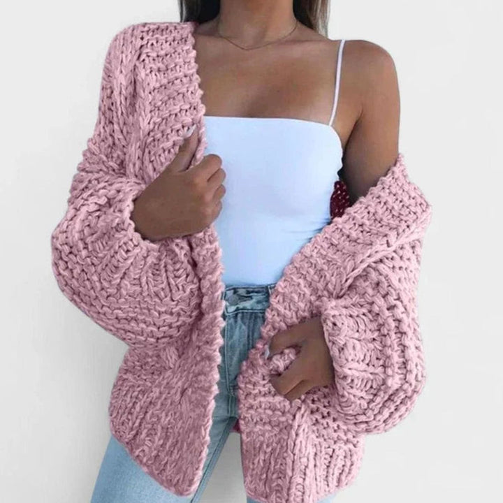 Women's Chunky Knit Open-Front Oversized Cardigan - Pink