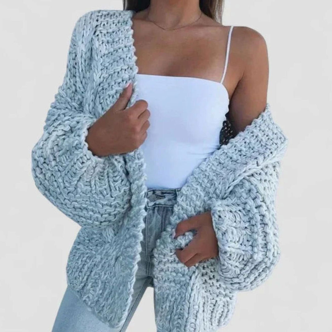 Women's Chunky Knit Open-Front Oversized Cardigan - Sky Blue