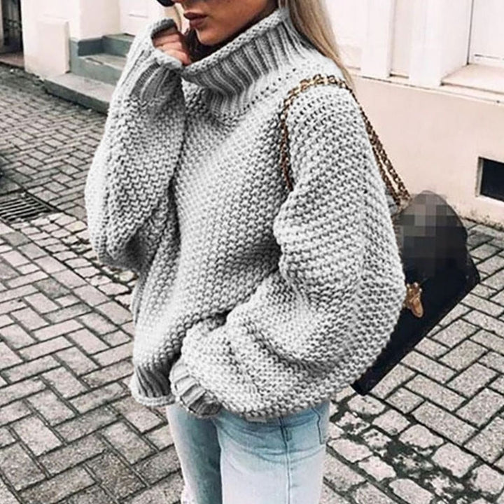 Women's Chunky Knit Oversized Turtleneck Sweater Relaxed Fit - Grey