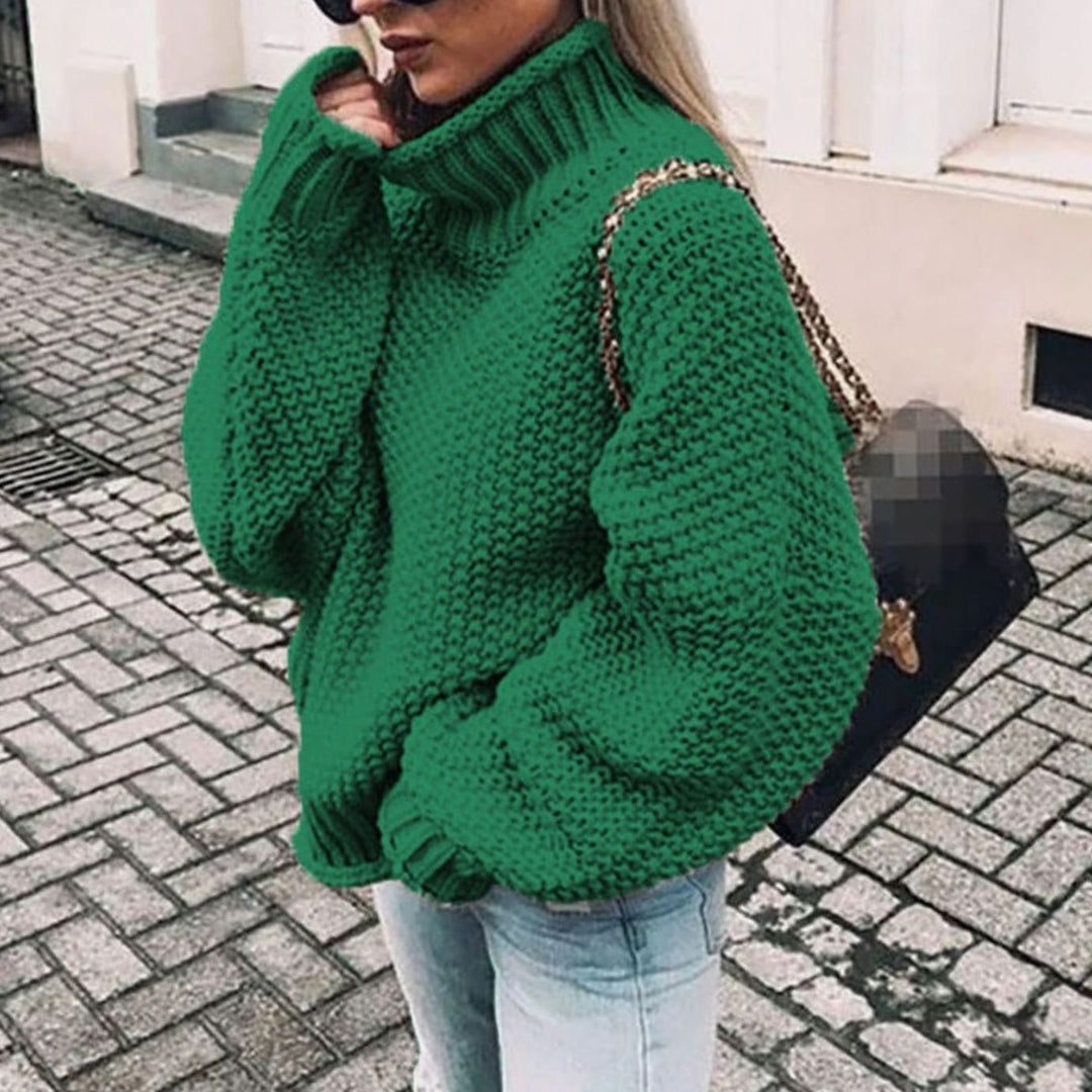 Women's Chunky Knit Oversized Turtleneck Sweater Relaxed Fit - Green