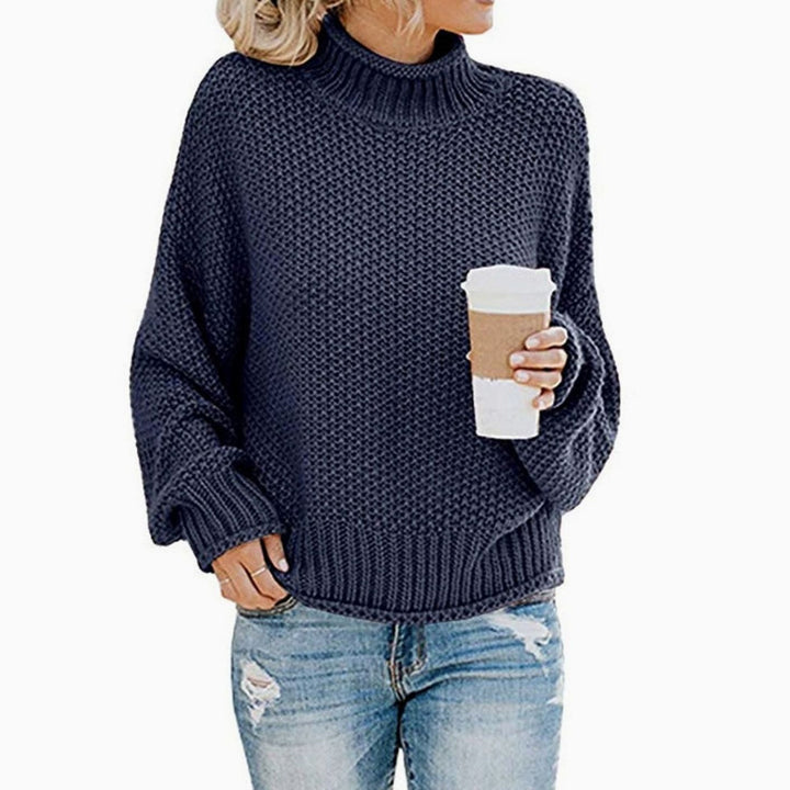 Women's Chunky Knit Oversized Turtleneck Sweater Relaxed Fit - Navy Blue
