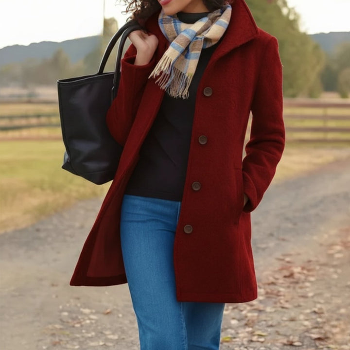 Women's Classic Mid-Length Button-Up Coat - Red
