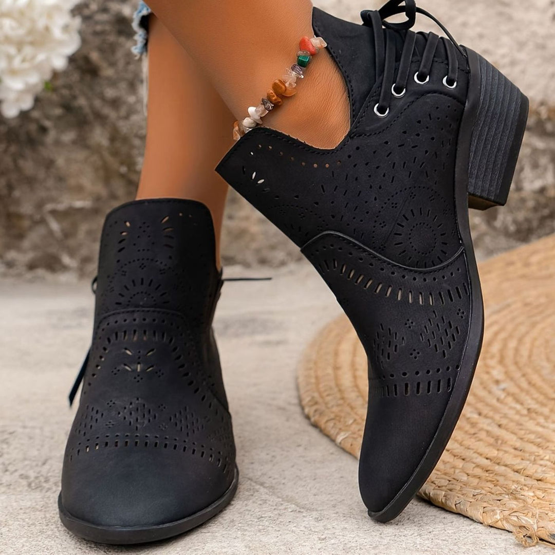 Women's Cutout Lace-Up Block Heel Ankle Boots