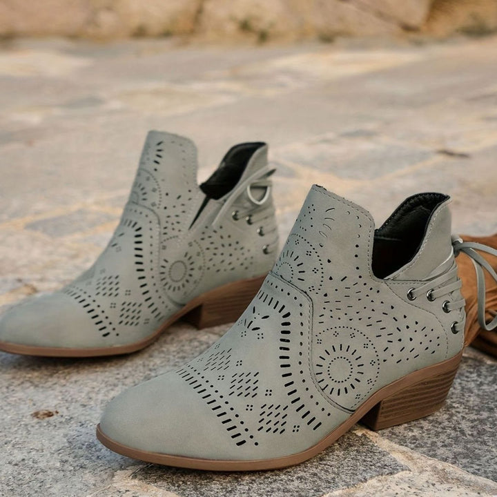 Women's Cutout Lace-Up Block Heel Ankle Boots