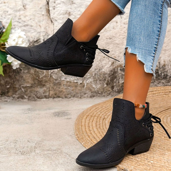 Women's Cutout Lace-Up Block Heel Ankle Boots