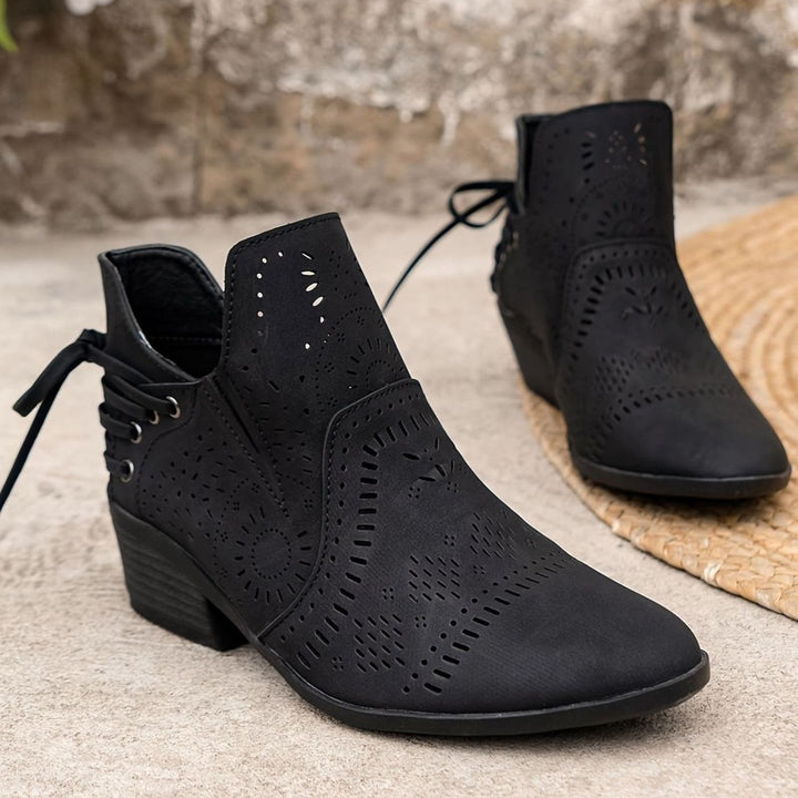 Women's Cutout Lace-Up Block Heel Ankle Boots