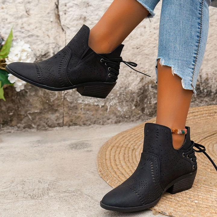 Women's Cutout Lace-Up Block Heel Ankle Boots