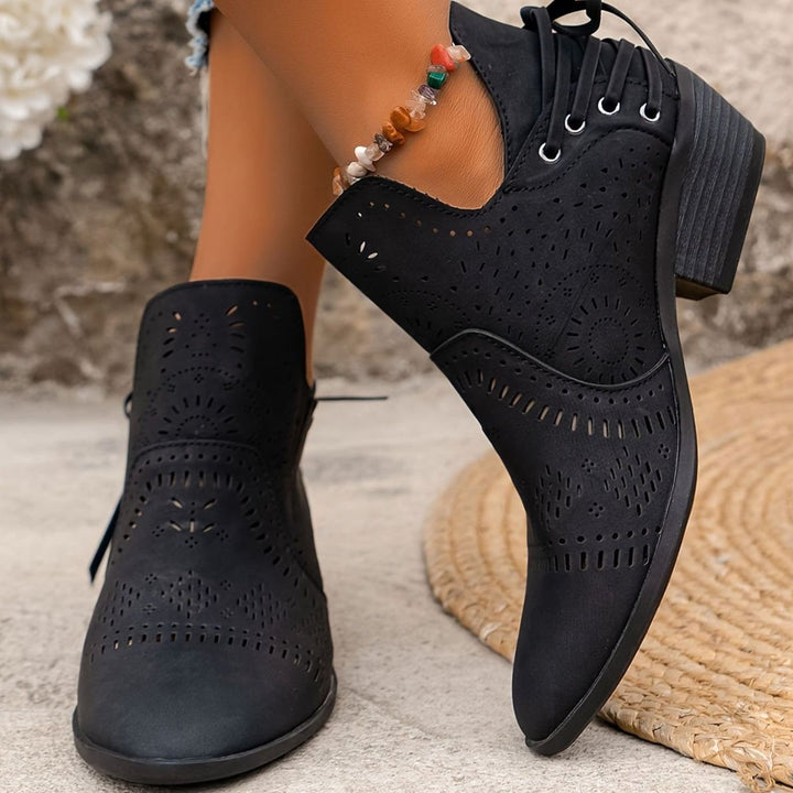 Women's Cutout Lace-Up Block Heel Ankle Boots