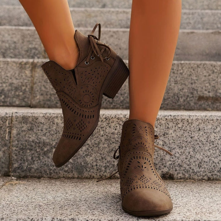 Women's Cutout Lace-Up Block Heel Ankle Boots