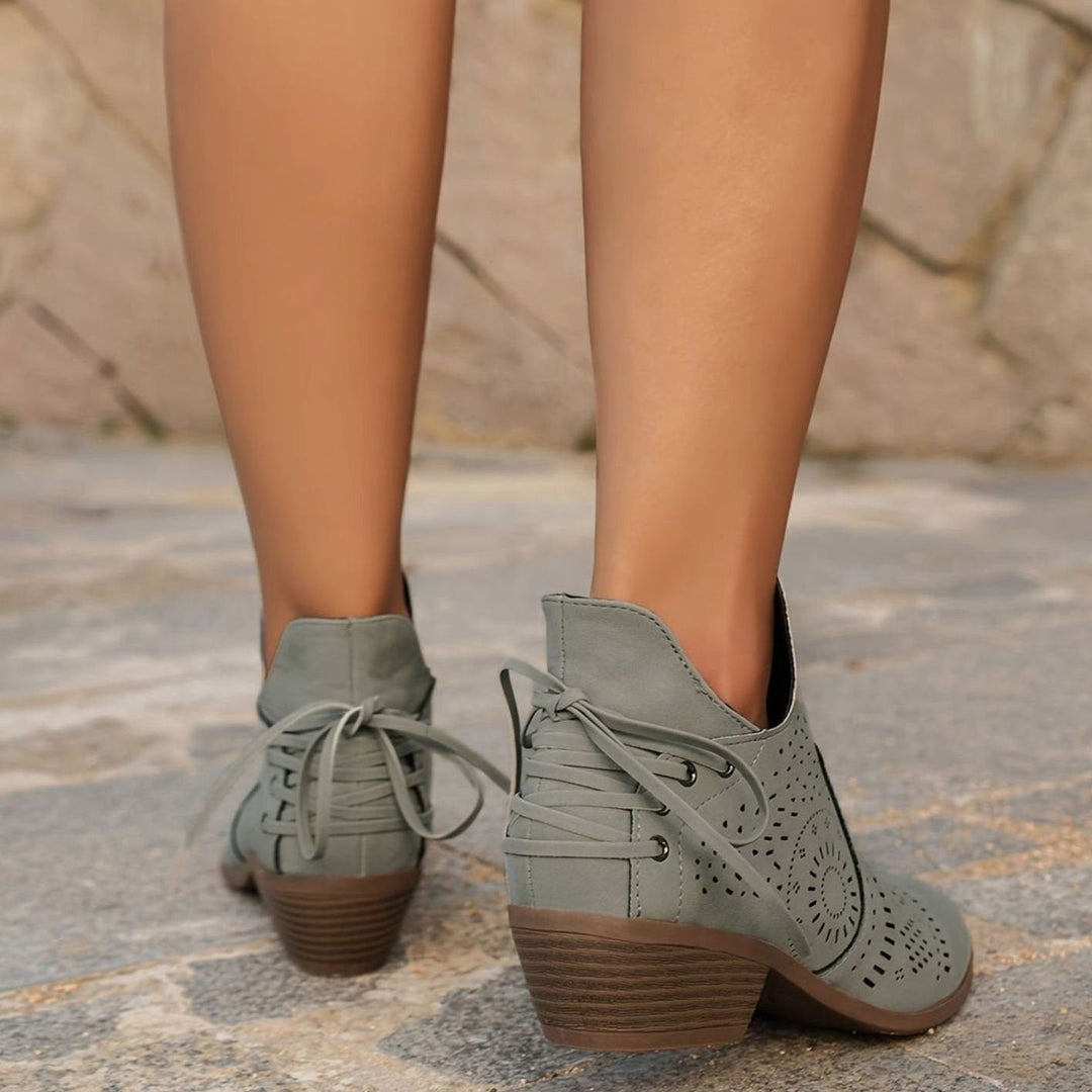 Women's Cutout Lace-Up Block Heel Ankle Boots