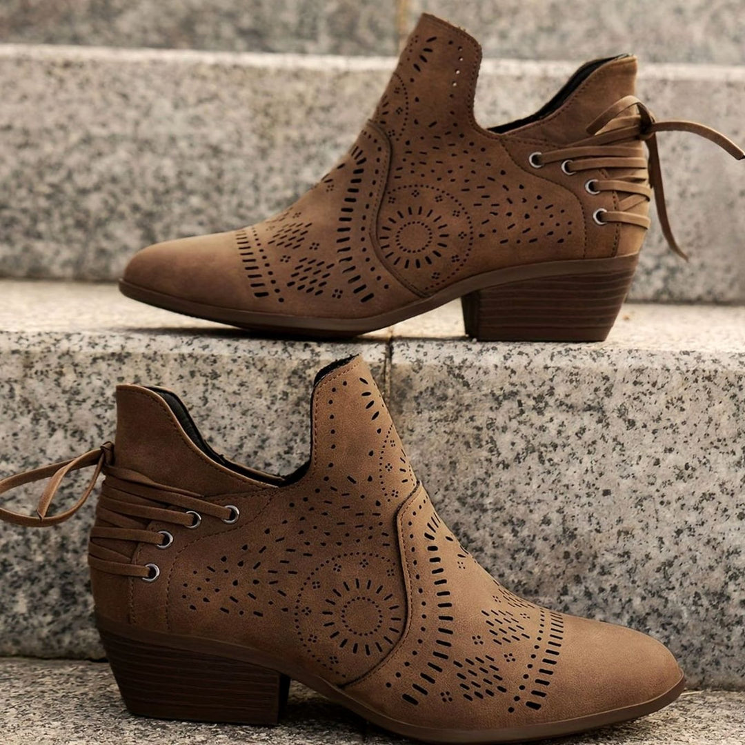 Women's Cutout Lace-Up Block Heel Ankle Boots