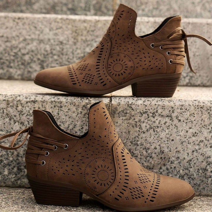 Women's Cutout Lace-Up Block Heel Ankle Boots