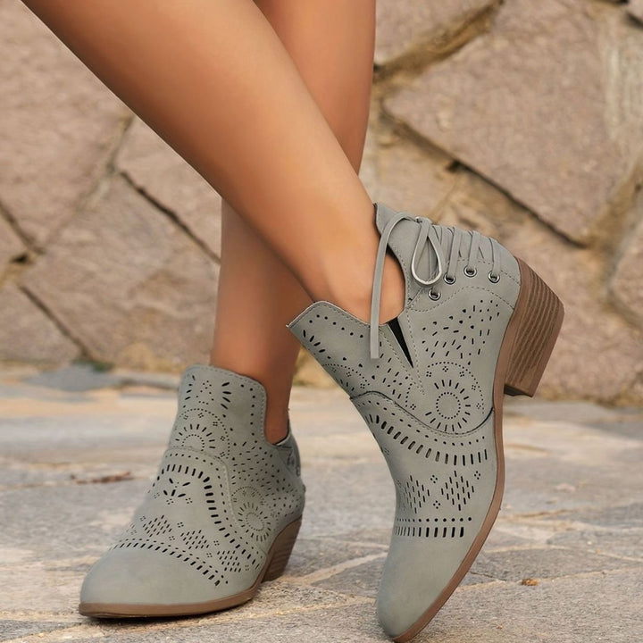 Women's Cutout Lace-Up Block Heel Ankle Boots