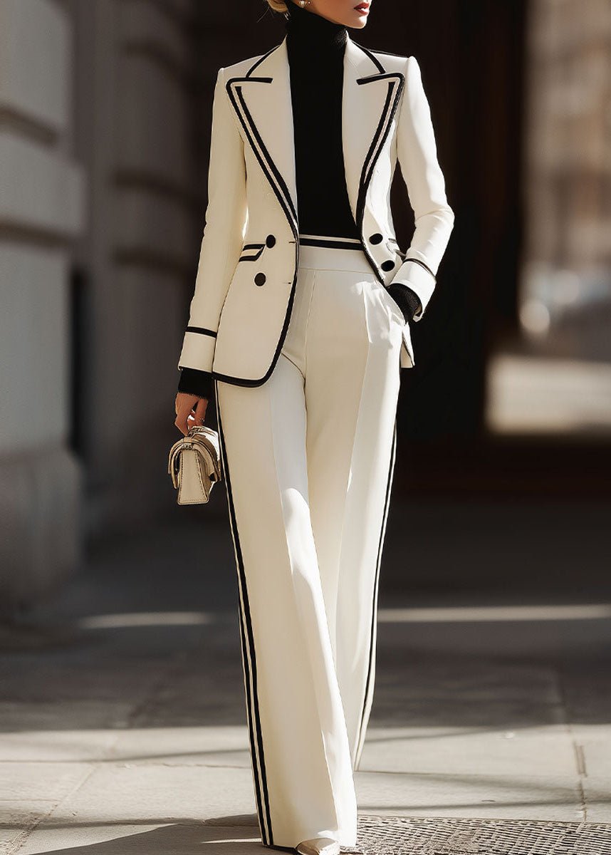 Women's Double Breasted Suit Set Structured Blazer Wide Leg Pants