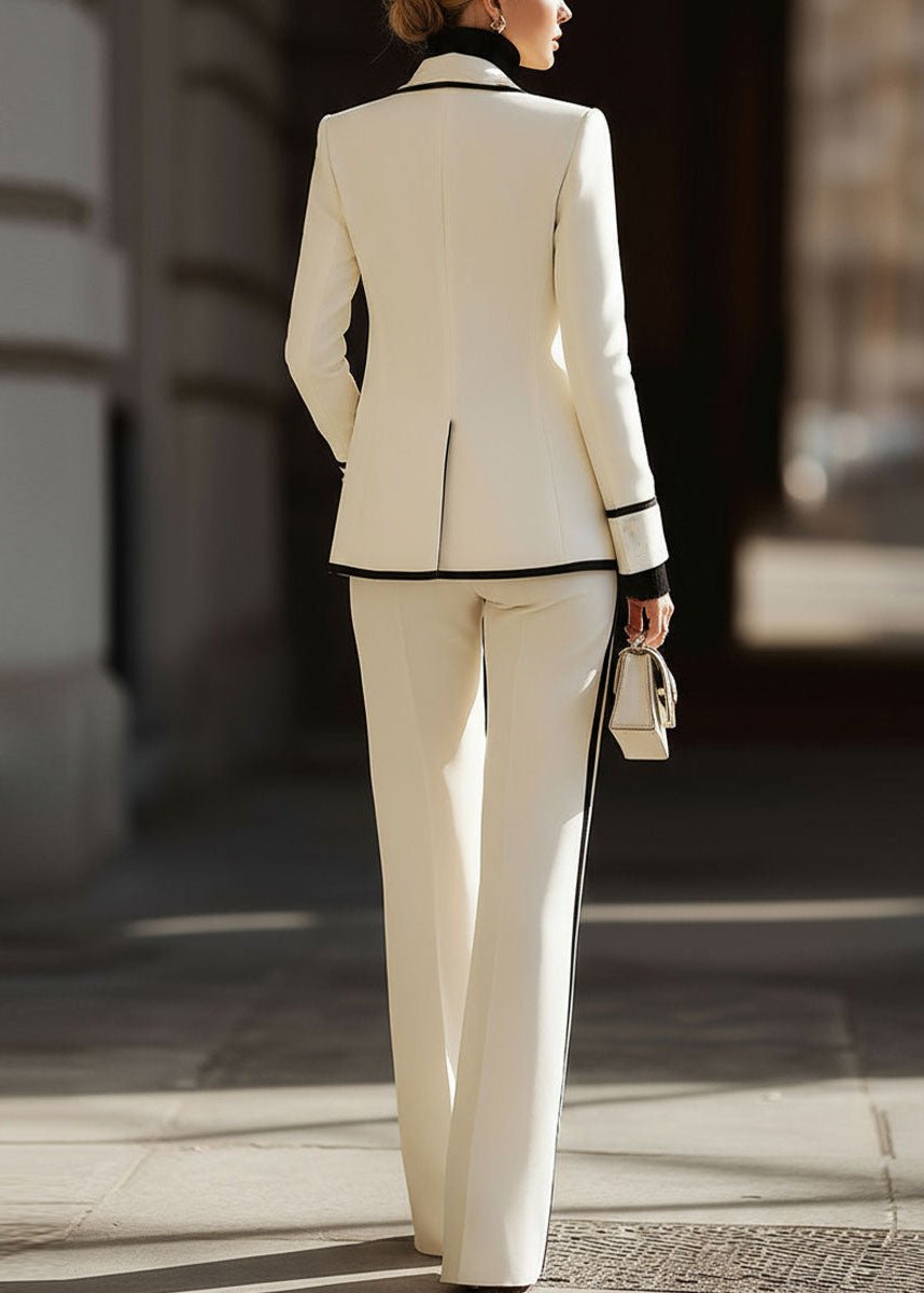 Women's Double Breasted Suit Set Structured Blazer Wide Leg Pants