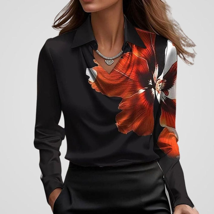 Women's Elegant Draped-Neck Long-Sleeve Satin Blouse