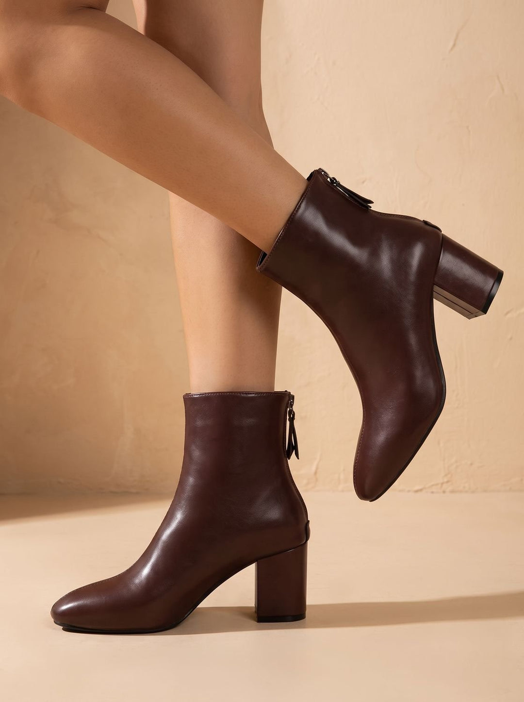 Women's Faux Leather Block Heel Side-Zip Ankle Boots