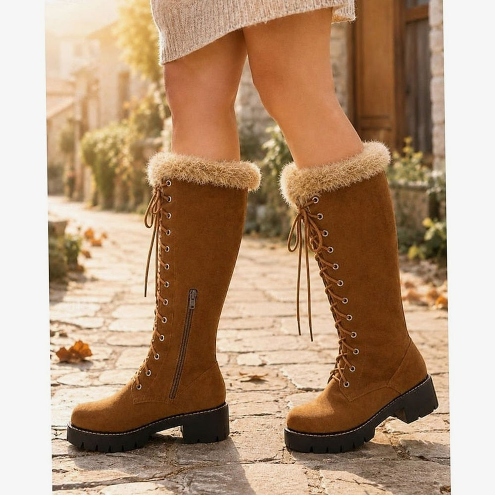 Women's Faux-Suede Lace-Up Plush-Cuff Knee-High Snow Boots