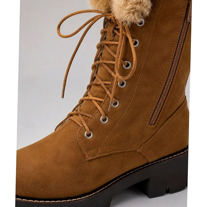 Women's Faux-Suede Lace-Up Plush-Cuff Knee-High Snow Boots