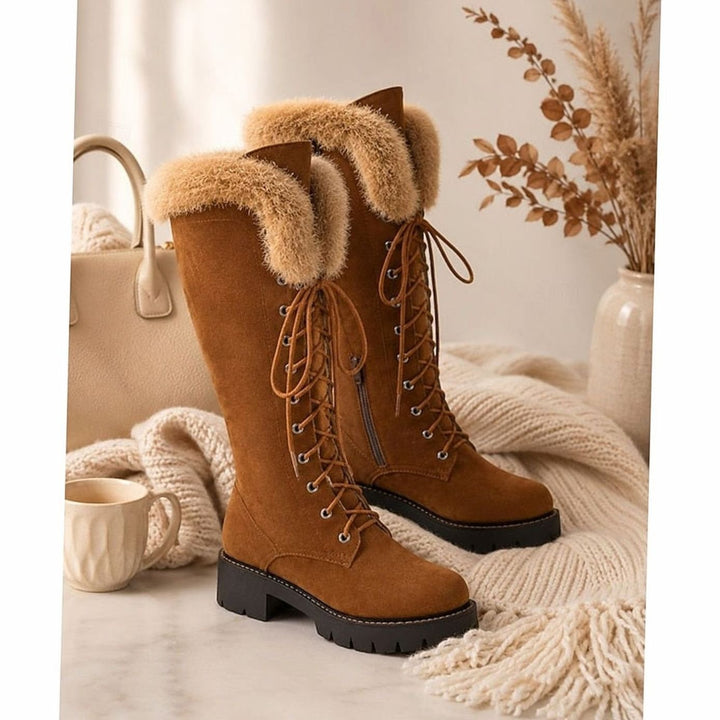 Women's Faux-Suede Lace-Up Plush-Cuff Knee-High Snow Boots