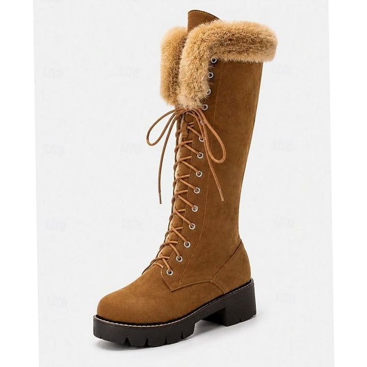 Women's Faux-Suede Lace-Up Plush-Cuff Knee-High Snow Boots